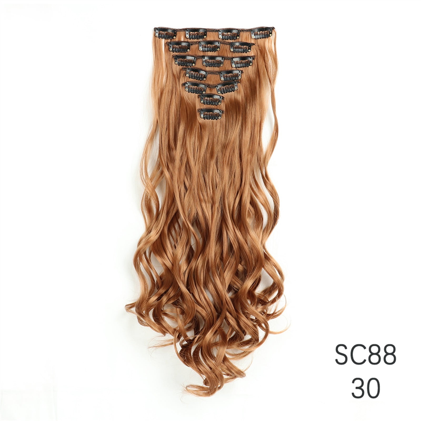 16 Clip Orange Golden Clip in Long Wavy Synthetic Hair Extension 20 Inch Copper Red 7PCS Thick Hairpieces Fiber Double Weft Hair for Women