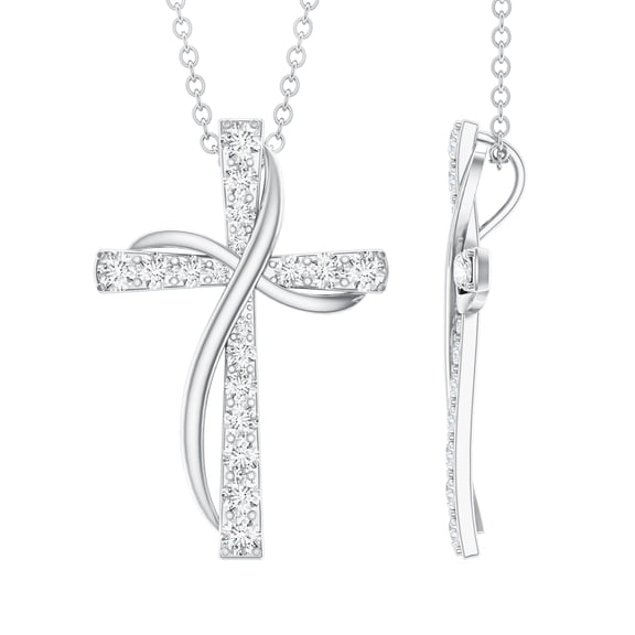 Rosec Jewels Lab Grown Diamond Cross Pendant for Women (Ef-Vs Quality) - Double Cross Necklace for Christmas - Ready to Gift, 925 Sterling Silver