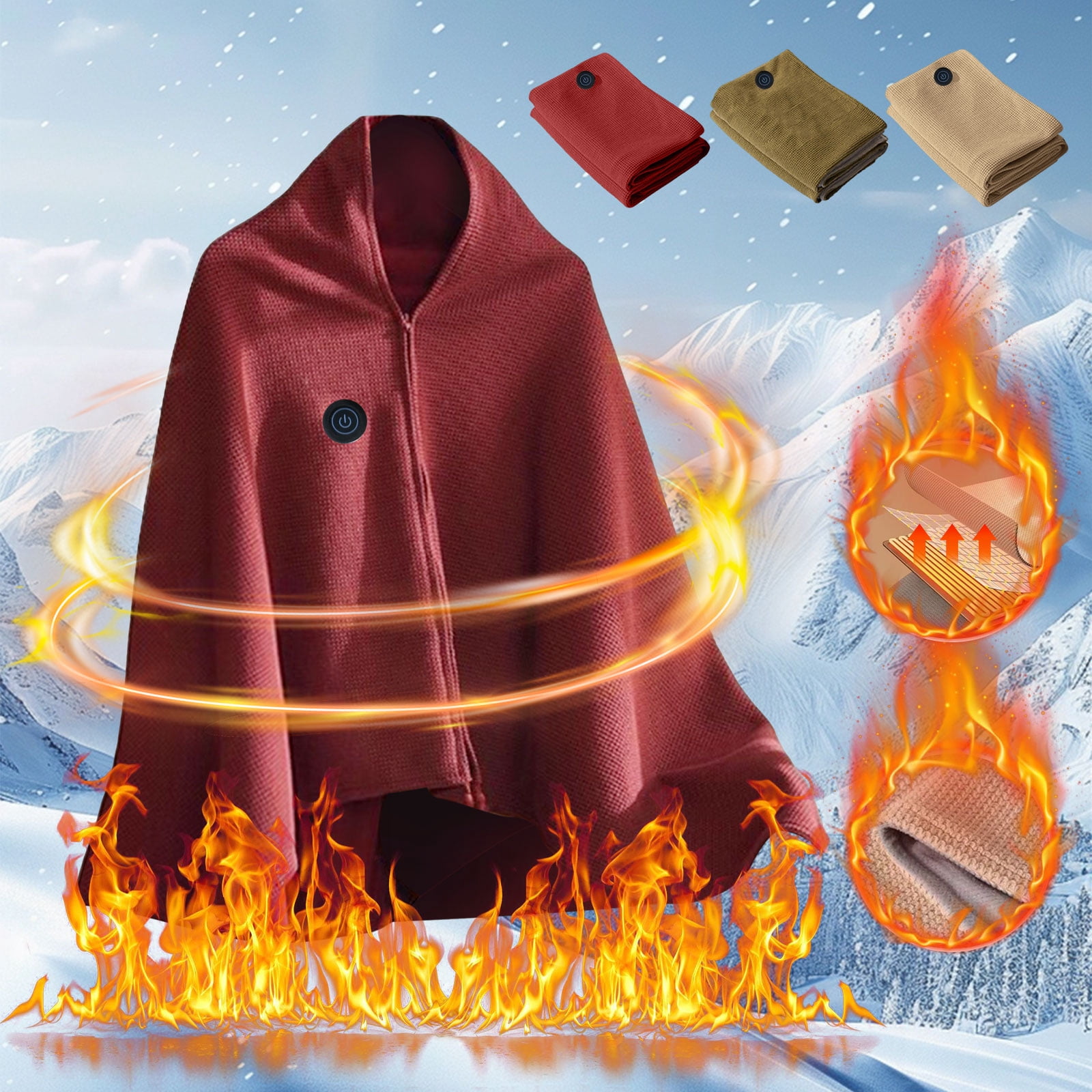 Portable Heated Shawl Wraps Battery Operated, Portable Soft Zipper Electric Heated Blanket Shawl with 3 Heating Levels, USB Heated Blanket Fast Heating Shawl Wraps for Women,(Larger Pockets)
