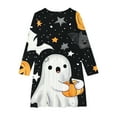 thumbnail image 3 of Odeerbi Teen Girls Skater Twirl A-Line Dress Long Sleeve Pleated Dancing Dress Spring Fall Halloween Dress 4-14 Years Children Halloween Printed Princess Dress Teen Clothes Black, 3 of 4