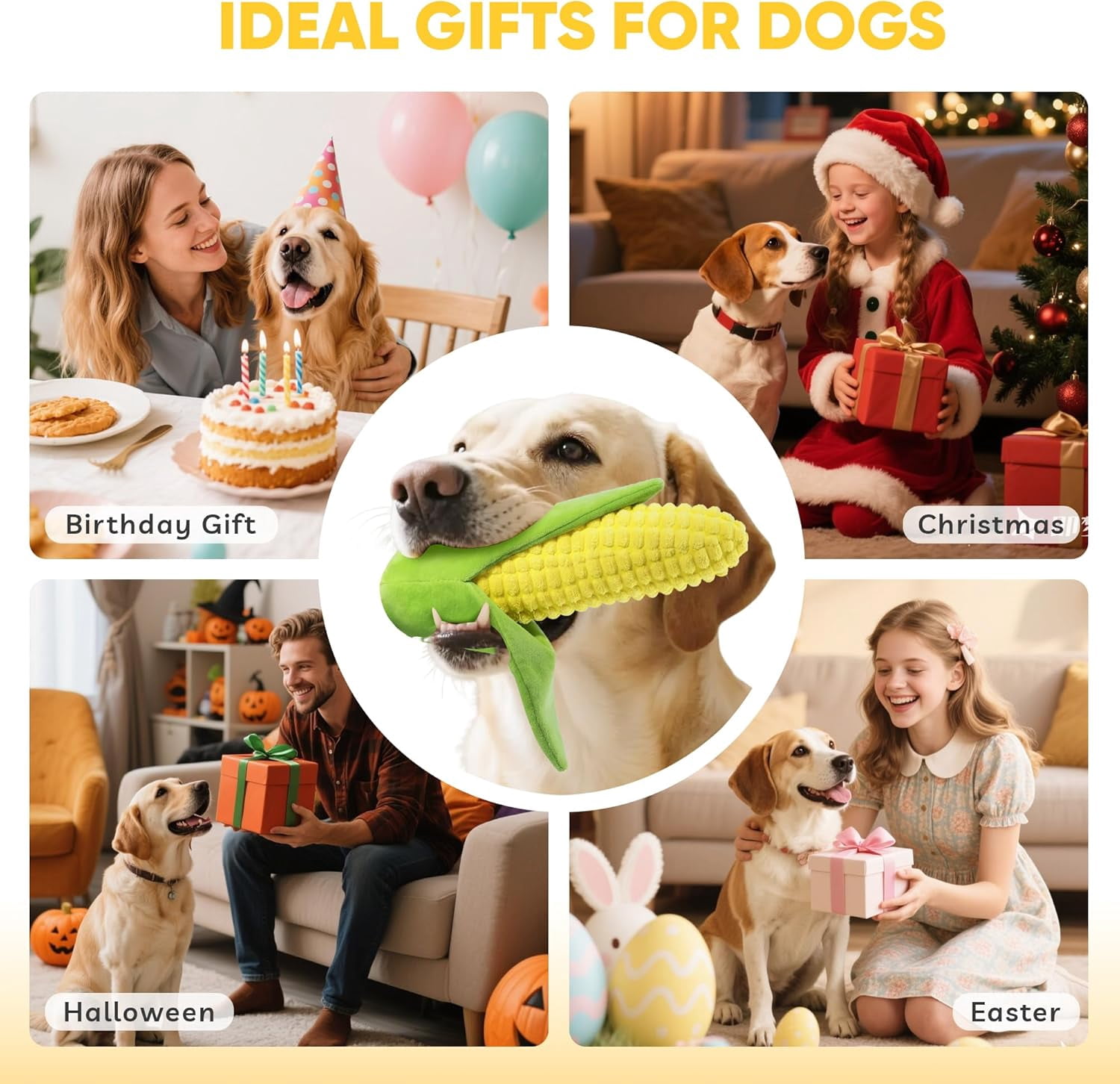 Tough Dog Toys for Not Aggressive Chewers, Durable Dog Chew Toys for Small Medium Large Dogs,Interactive Crinkle Squeaky Dog Toys to Keep Them Busy Corn Plush Puppy IQ Training Dogs Puzzle Toy
