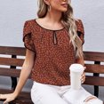 thumbnail image 4 of Blusa informal de manga corta con cuello redondo y estampado de camiseta informal para mujer Fridja  hjk5666, 4 of 7