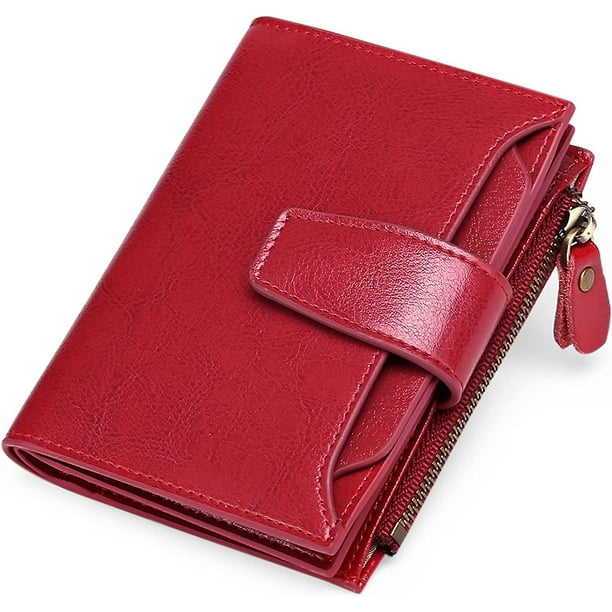 Cartera pequena roja para mujer Cartera pequena de mujer con bloqueo compacto de piel autentica TUNC Sencillez Walmart en linea