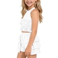 thumbnail image 5 of Amidoa Girls 2 Piece Outfits Summer Clothes Solid Color Cute Tank Top T-Shirt and Shorts Casual Kids Clothing Sets White Size 3T, 5 of 9
