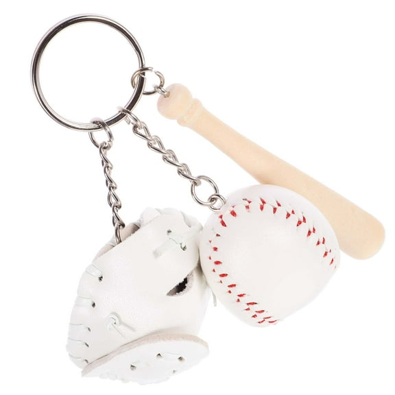 HONITANO 2Pcs Mini Baseball Shape Wooden Keychain with Ball for Daily Use