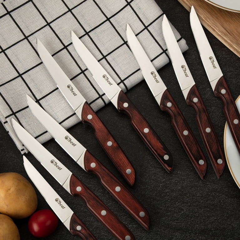 Aiheal Serrated Steak Knife Set, Stainless Steel Steak Knives Set of 8,  Never Needs Sharpening Dinner Knives, Micro Serrated Steak Knives with Gift