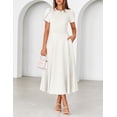thumbnail image 2 of Merokeety Womens Summer Dresses Crewneck A Line Pleated Flowy Midi Dress With Pockets White L, 2 of 6