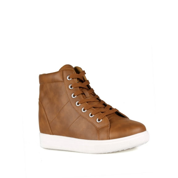 Instant Lace up Wedge Sneakers in Tan
