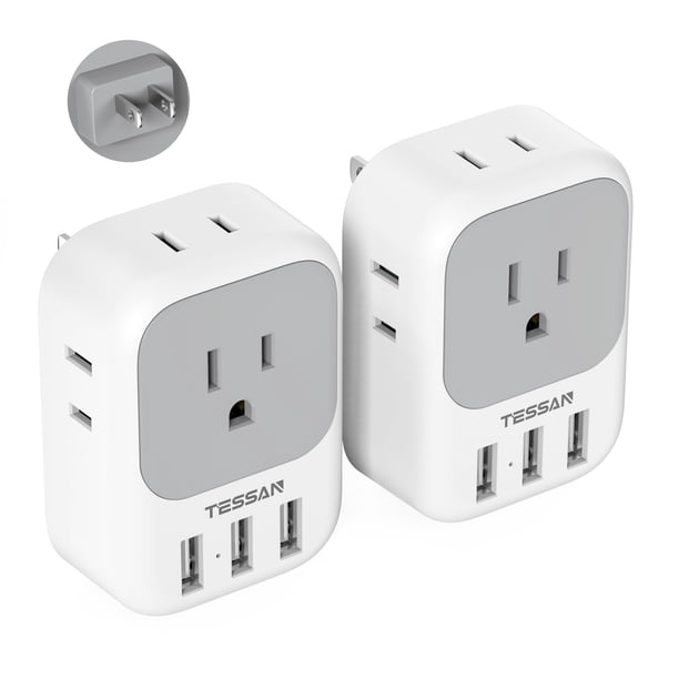 Adaptador de enchufe TESSAN de EE. UU. a Japón, paquete de 2 con 4 tomas de corriente alterna y 3 USB