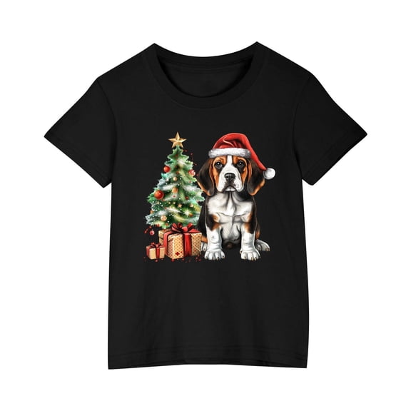 Zwiiyzr Toddler Boys and Girls Christmas Shirts Fashion Cute Printed Casual Short Sleeve Crewneck Cotton Top 3-10 Years Black