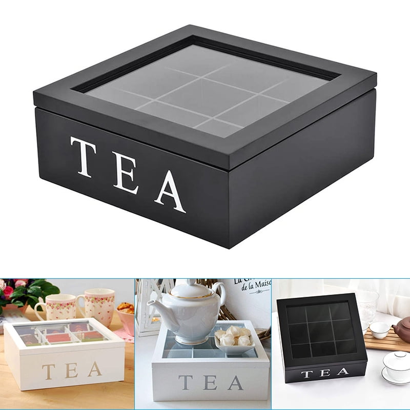 23 * 23 * 9CM Retro Tea Storage Box with Visible Lid Taloit 9 Cells Wooden Tea Selection Box Exquisite Tea Gift Box for Tea Bag Jewelry Coffee