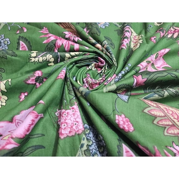 Indian Green Cotton Fabric Dressmaking Sewing Floral Running Women Dress Crafts