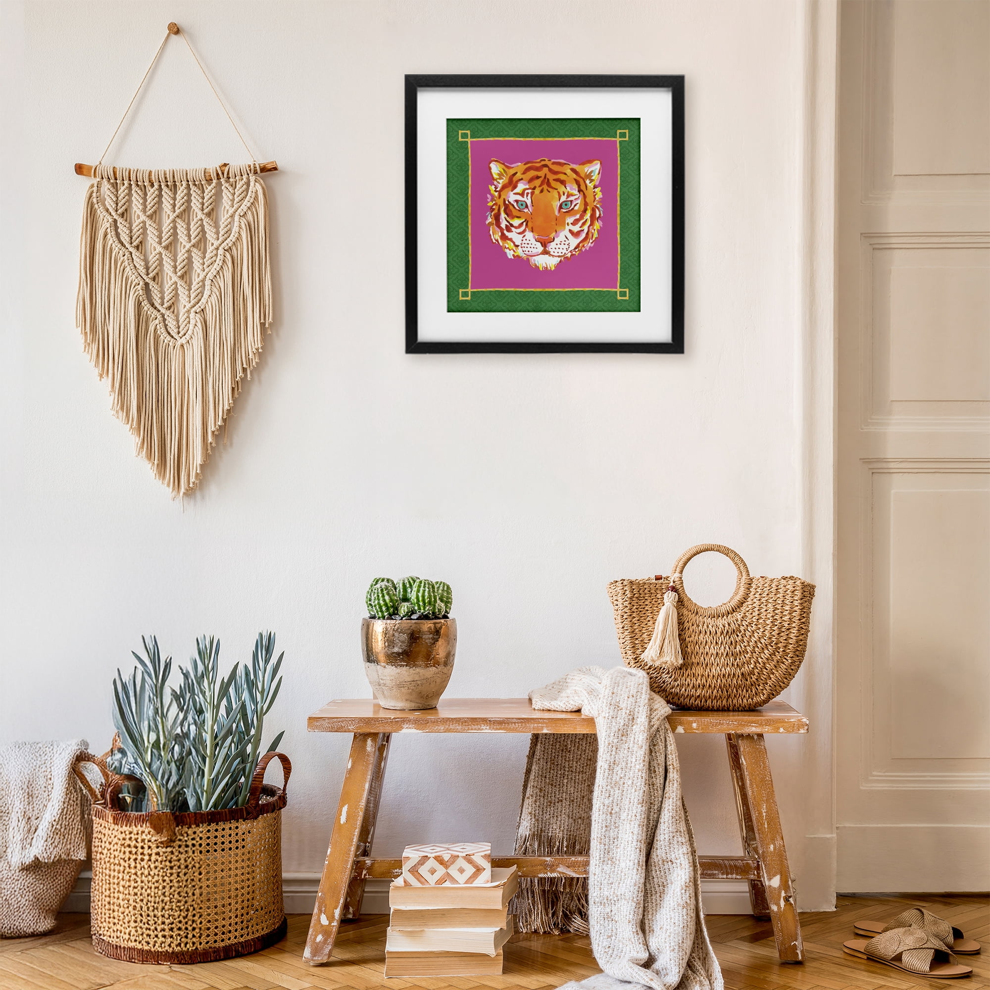 Stupell Industries Bordered Exotic Tiger Portrait Black Framed Print Under Glass, design by Karolina Sato