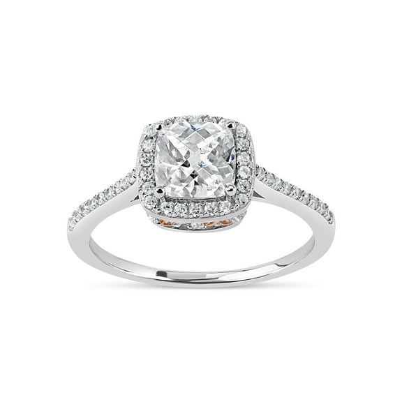 Cubic Zirconia Sterling Silver and Rose Gold Plated Square Halo Ring