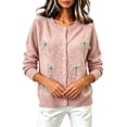 thumbnail image 5 of Womens Floral Cardigan Sweater Long Sleeve Crew Neck Button Down Coat Fashion Comfy Casual Loose Knitted Outwear (XXXL, Pink-C), 5 of 5