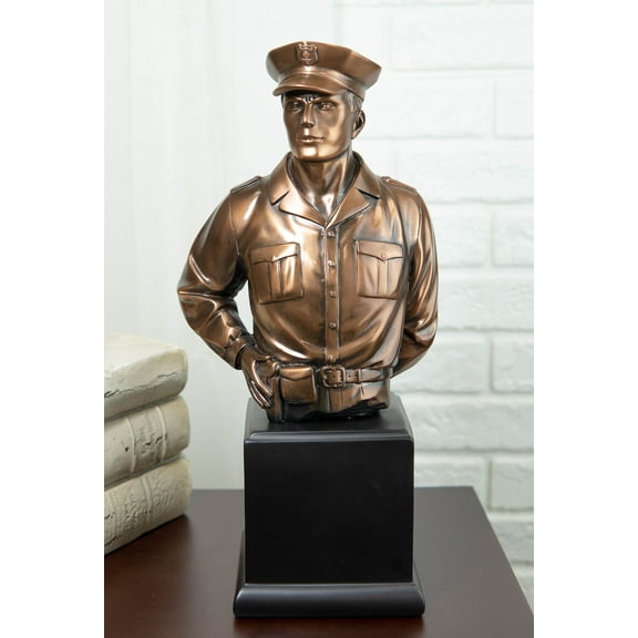 Police Man Officer Cop in Uniform Portrait Bust Electroplated Statue With Base