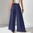 thumbnail image 6 of Women's High Waist Wide Leg Pants, Cotton Linen Flare Leg Palazzo Trousers with Pockets, Elastic Waist Casual Bell Bottom Pants for Daily Wear, Vacation and Boho Chic Outfits Navy XXL, 6 of 7
