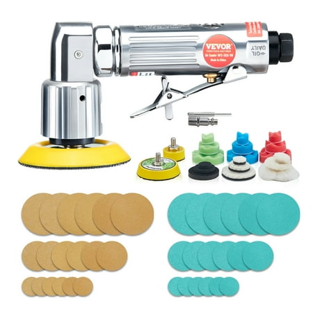 VEVOR 1/2/3 Inch Random Orbital Air Sander High-Speed 15000RPM Mini Pneumatic Sander for Auto Body Work 58PCS Air Powered Sander Kit with Sandpapers Wool Pad Wavy Sponges