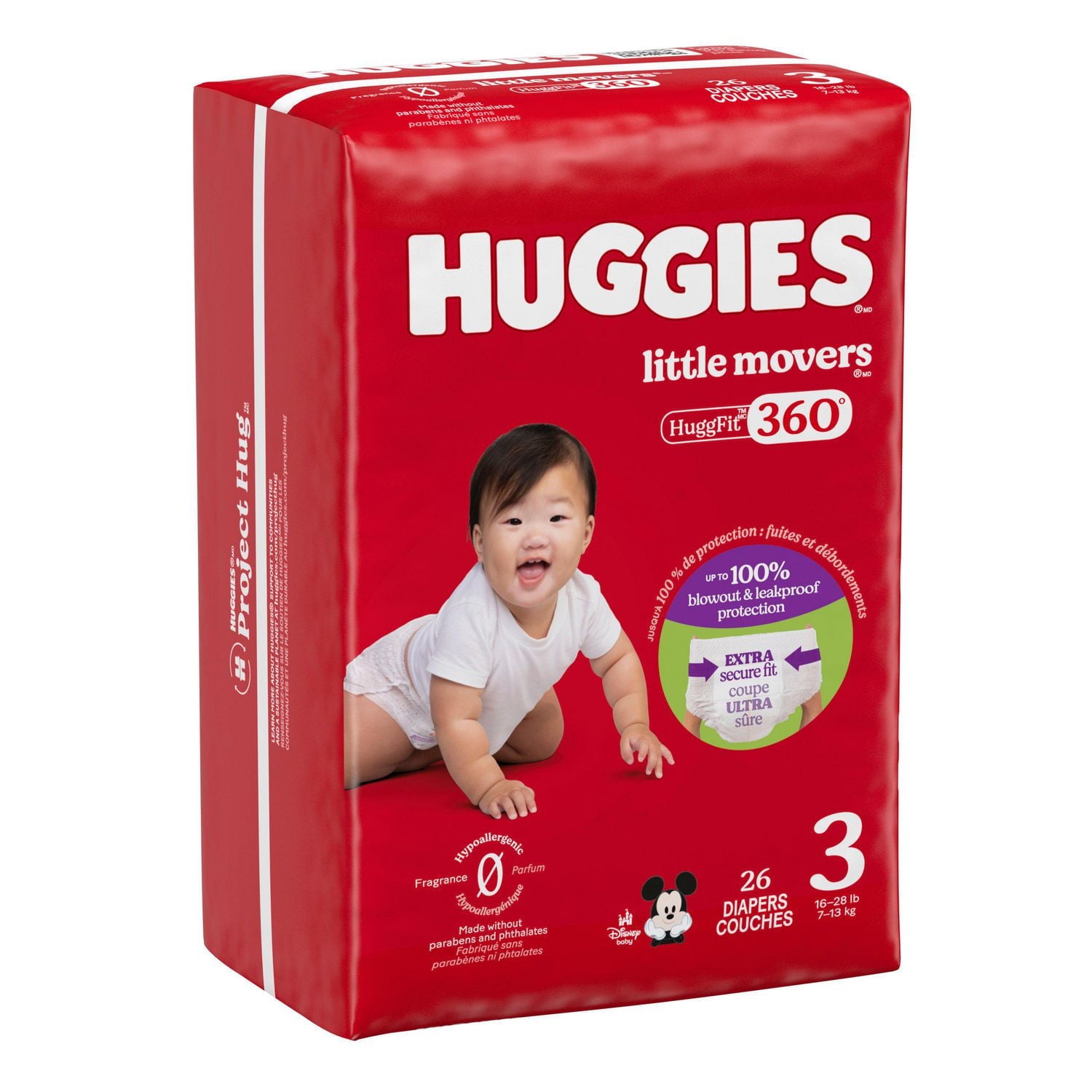 Huggies Little Movers HuggFit 360° Baby Diapers with 360° Waistband, Size 3 (16-28 lbs), 26 Count