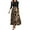 Brown, variant on Women's Fashion Floral Stitching Belted Round Neck 3/4 Sleeve Dress, Elegant Casual Midi Dress with Feminine Details for Office Wear,Black L