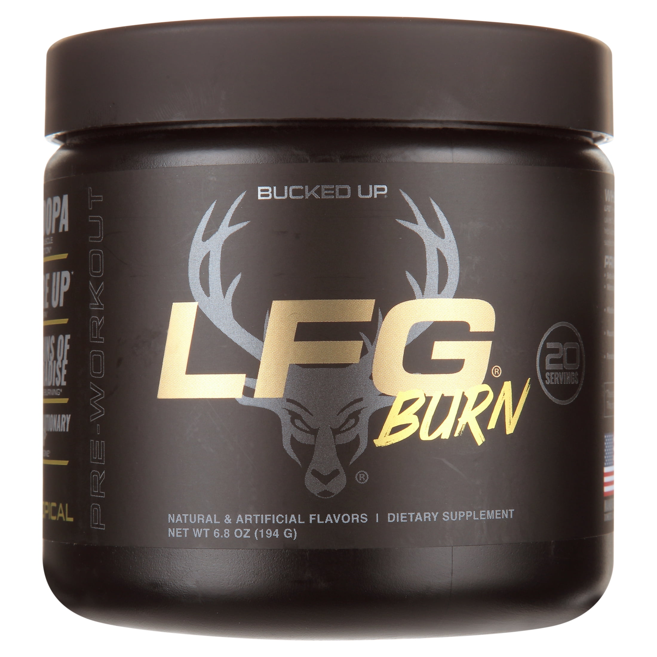 (3 pack) Bucked Up LFG Burn Pre-Workout Powder Fat Burn Supplement, Tropical Flavor, 6.8 oz, 20 Servings