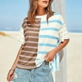 thumbnail image 6 of Women's T-Shirts 2025 New Casual Color Blocked Striped Print Shirts Summer Short Sleeve Round Neck Blouses Fashion Loose Dressy Street Pullover Tops, 6 of 9