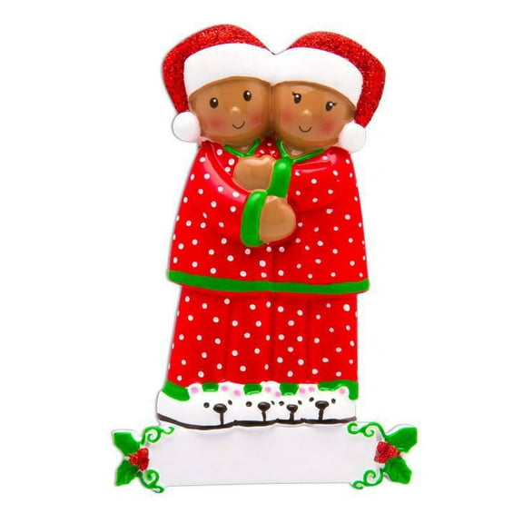 Pajama African-American Family of 2 Personalized Christmas Ornament DO-IT-YOURSELF