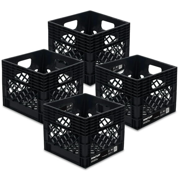 Open Box Ramtuff Storage Milk Crate, Plastic Organizer Box, 250lb Capacity