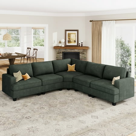 HONBAY Sectional Modular L-Shaped Corner Sofa Corduroy Couch for Living Room, Green