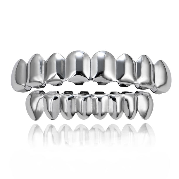Set De 4 Joyas Dentales Hip-Hop Chapadas En Oro Y Plata – Brackets Decorativos Talla Única, Perfectos Para Fotos, Fiestas Y Conciertos
