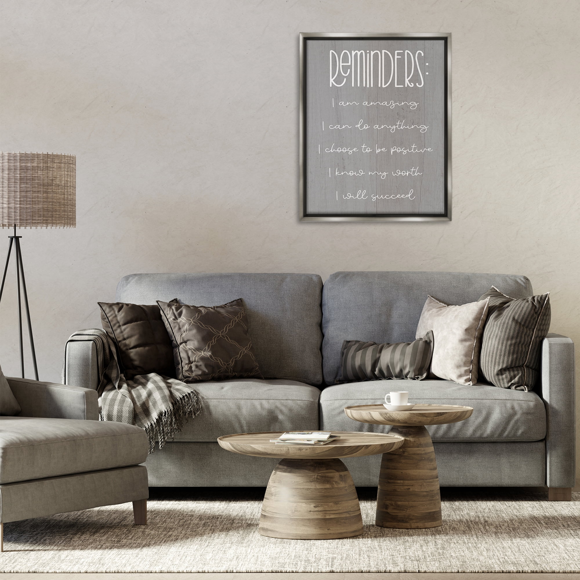 Stupell Industries Self Confidence Reminders Text & Numbers Painting Gray Floater Framed Canvas Art Print Wall Art, 25 x 31