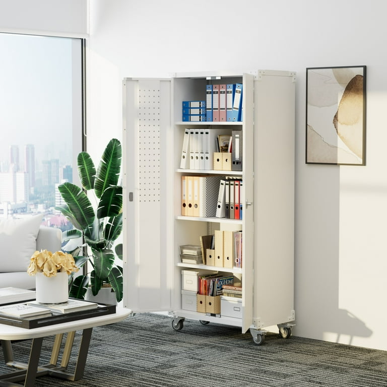 SUXXAN Metal Garage Storage Cabinet with Pegboard 72In Rolling Lockable Storage Cabinets with 2 Doors 4 Adjustable Shelves Tool File Cabinets for