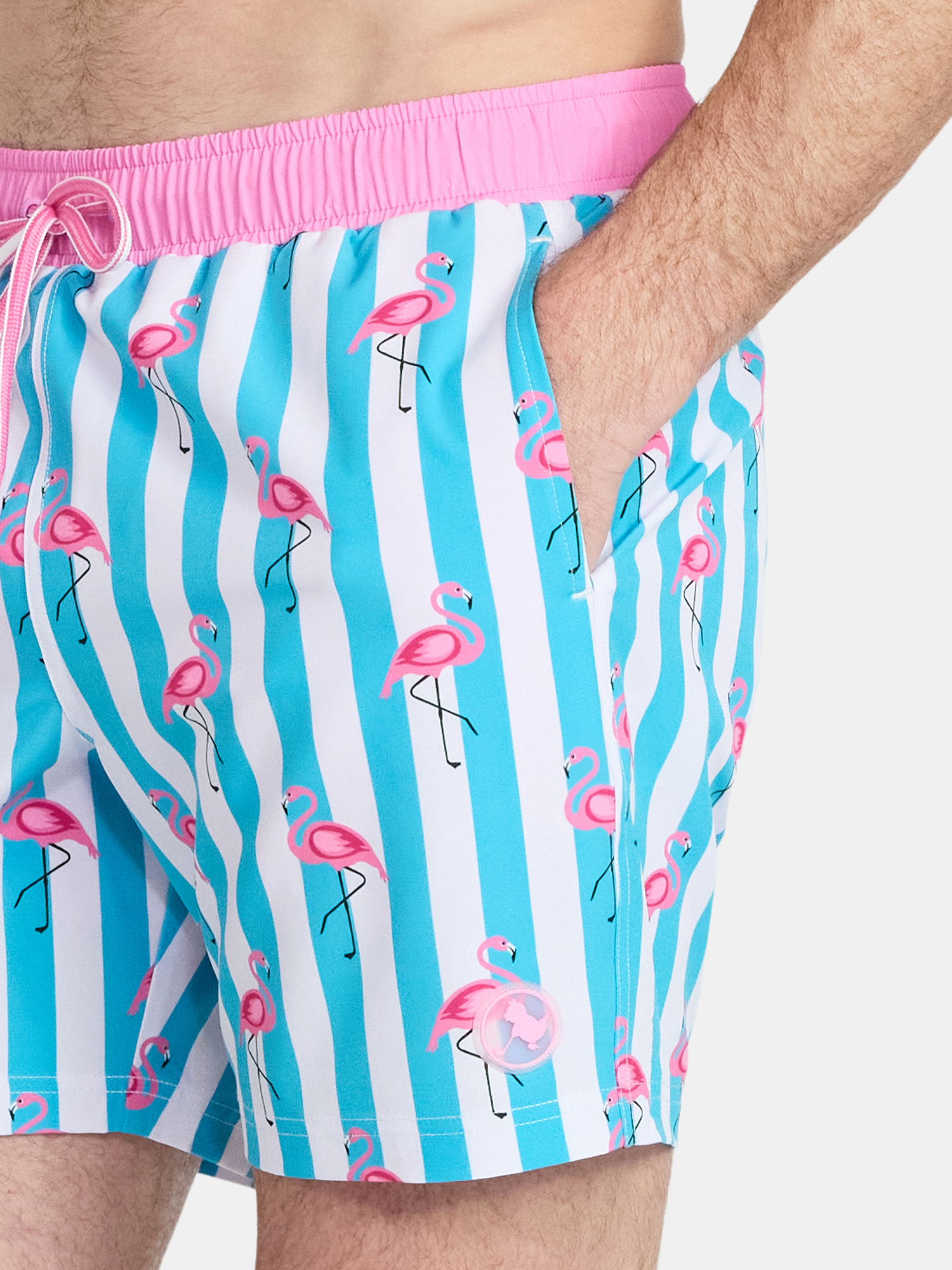Birdie Bound Men's Printed Flamingos Swim Trunks, Sizes S-3XL