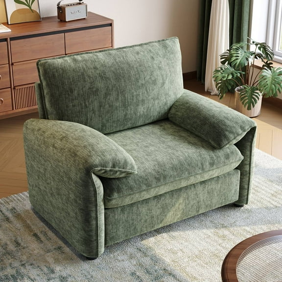 42" Modern Armchair, Oversized Accent Chair with Padded Arms, Chenille Fabric, Green