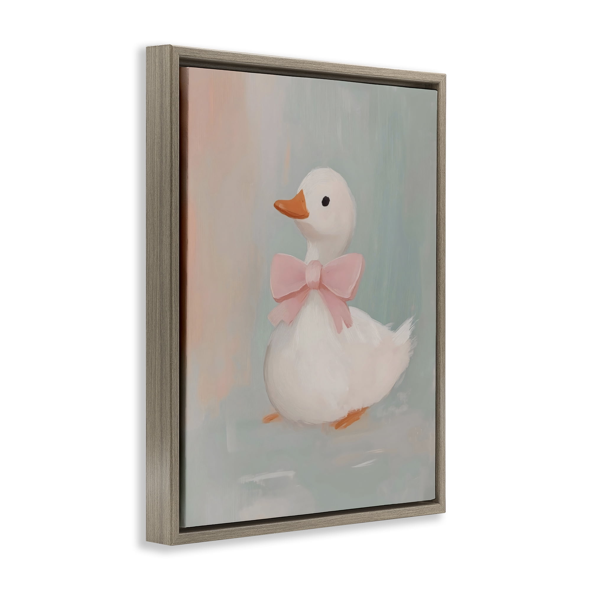 Stupell Industries Duckling Portrait with Bow Brown Framed Floater Canvas Wall Art, design by The Prints Vibe