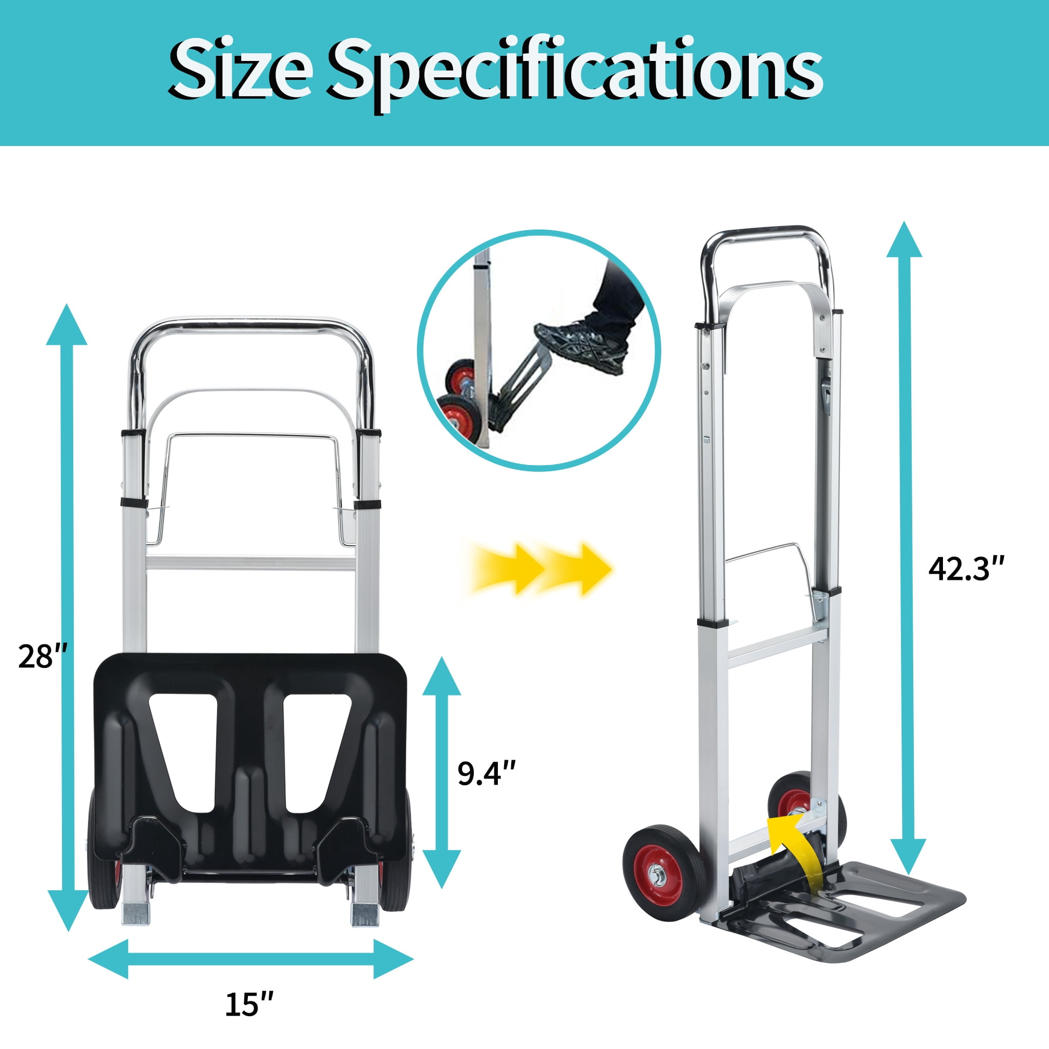 Takira Folding Hand Truck, Aluminum Construction with 6 inch Rubber Wheels for Moving Boxes,Delivery