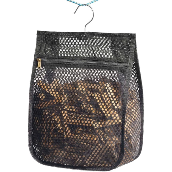 Mesh Clothespin Bag for Clothesline Outdoor, Clothes pin Bag with Zipper Closure, Large Opening, Large-Capacity Clothespin Storage Organizer with Hooks, Use YKK Zipper