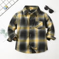 thumbnail image 2 of TOWED22 Boys Flannel Plaid Shirt Casual Button Down Shirts Long Sleeve Jacket Lapel Shacket Coat Tops Casual Outwear,Light Yellow,5-6 Y, 2 of 9