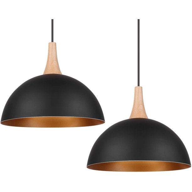 Juego de 2 luces colgantes-Encuadernación de madera, pantalla gruesa con tecnología de pintura, lámpara colgante E27, lámpara colgante industrial-120 cm para dormitorio y restaurante JFHHH pequeña
