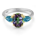 thumbnail image 3 of Gem Stone King 925 Silver and 10K Yellow Gold Green Mystic Topaz and London Blue Topaz Engagement Ring for Women | 3.10 Cttw | Oval 9X7MM | Gemstone November Birthstone | Size 8, 3 of 6