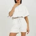 thumbnail image 4 of Bixock Women's 2 Piece Set,Short Sleeve Shorts Outfit,Solid Crew Neck Top Drawstring Waist Pocket Hooded Set, 4 of 5