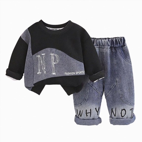KPOPLK Toddler Baby Boy Clothes Solid Color Long Sleeve Crewneck Sweatshirt Top Casual Pants Set 2Pcs Fall Winter Outfits Clothing Blue 1-2 Years