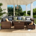 thumbnail image 4 of Poteban Outdoor Sectional with Fire Pit Table, 8 Inch Armrest Patio Furniture Set for Garden Backyard, 4'' Thickened Cushion, Brown&Grey, 4 of 6