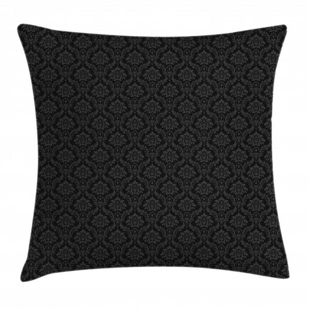 Black and Grey Throw Pillow Cushion Cover, Flourishing Traditional