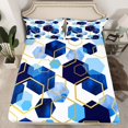 thumbnail image 2 of Manfei Gold Blue Hexagomn Queen Sheet Sets,Watercolor Honeycomb Pattern Flat Sheet,Modern Geometric Queen Fitted Sheet For Girls Kids,Breathable Home Decor,4pcs, 2 of 7