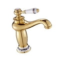 thumbnail image 1 of Grifo de lavabo de baño con manija de cerámica, cartucho de cerámica de lujo de estilo victoriano, alto. oro, 1 of 9
