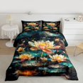 thumbnail image 2 of Manfei Country Lotus Leaf Queen Comforter Set,Rustic Plant Bedding Sets,Lake Botanical Floral Bedding Comforter Set For Girls Teens,Super Cozy Room Decor Reversible,3pcs, 2 of 8