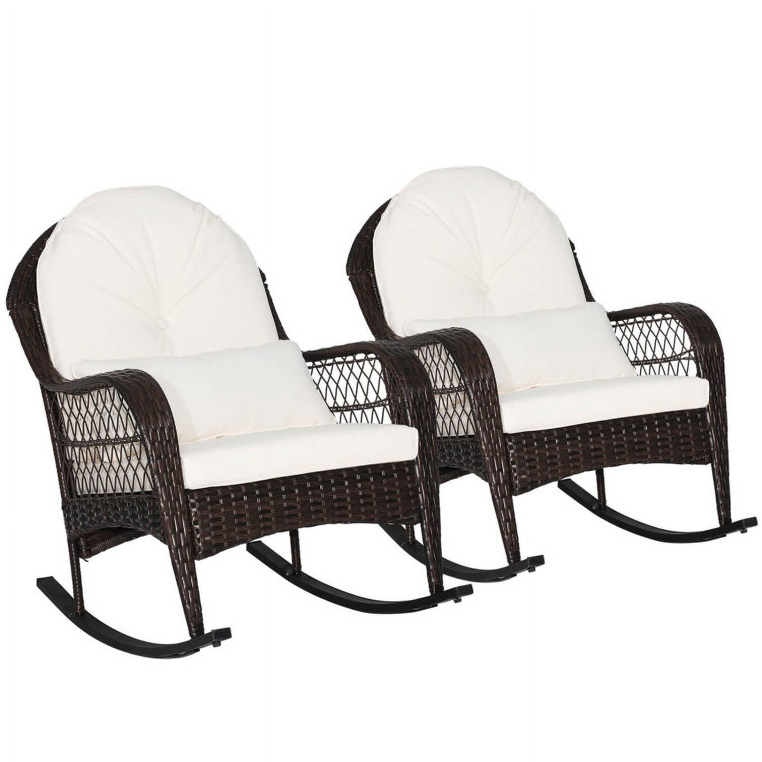 Aimee Lii Outdoor Rocking Chair with Cushion, Wooden Patio Rocker Chair for Lawn, Porch and Garden, White