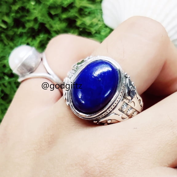 Divya Shakti Dainty Gemstone Ring - September Birthstone Ring - Birthday Gift for Her - Big LAPIS LAZULI Ring - Variation Ring - Handmade Jewelry GIFT