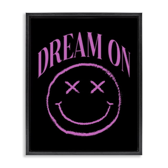 Stupell Industries Modern Dream On Pink Smiley Black Floating Frame Canvas Art, 25 x 31, by House of Lulu